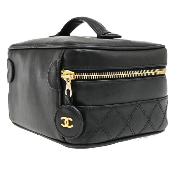 CHANEL CC Logo Bicolore Vanity Hand Bag Leather Black GHW Vintage 70KB285 - Picture 4 of 15
